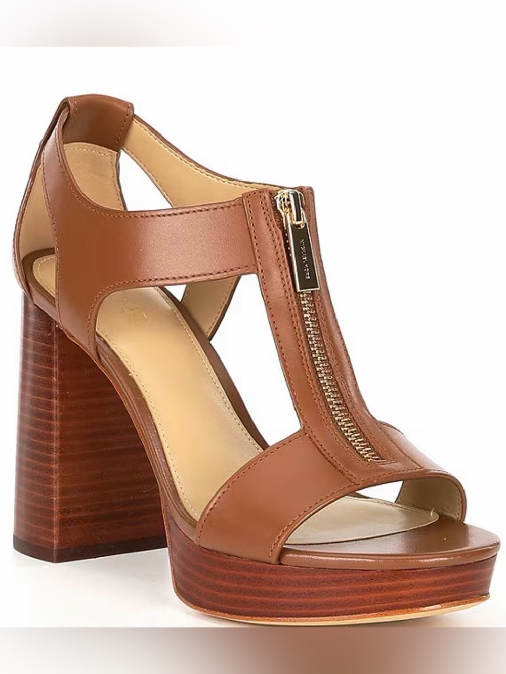 Michael Kors Brown T-Strap Platform Block Heel Sandals